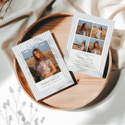 Preppy Graduation Photo Collage Announcement  Kaart