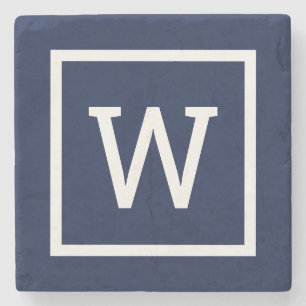 Preppy grafische rand monogram eenvoudig marinebla stenen onderzetter