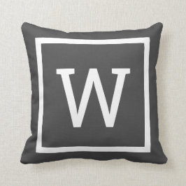 Preppy Grafische Rand Monogram Grijs Kussen