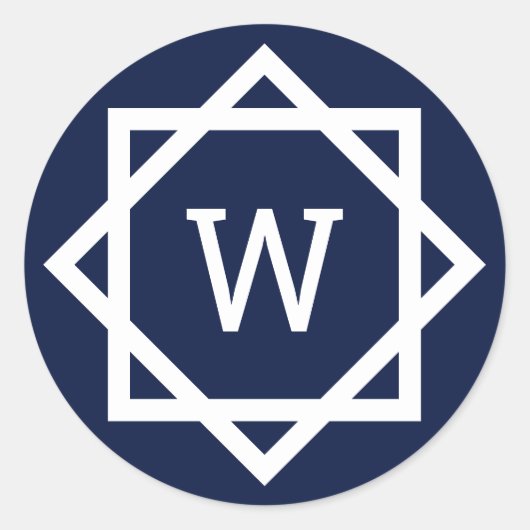 Preppy Grafische Rand Monogram Ronde Sticker (Voorkant)