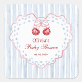 Preppy Grandmillenial Cherry on Top Baby Shower Vierkante Sticker (Voorkant)