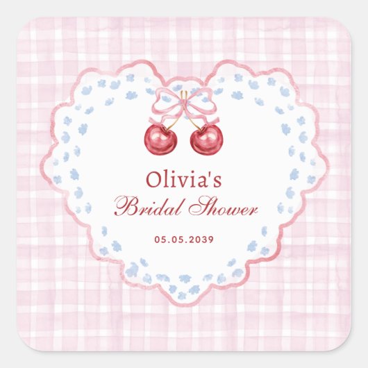 Preppy Grandmillenial Cherry on Top Bruiloft Feest Vierkante Sticker (Voorkant)