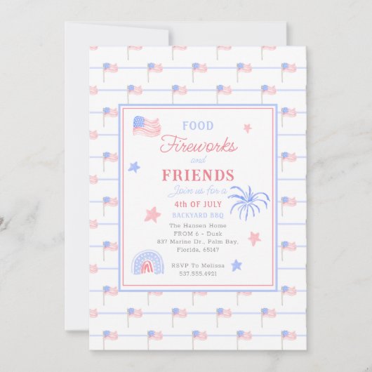 Preppy Grandmillennial 4 juli BBQ Kaart (Voorkant)
