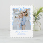 Preppy Grandmillennial Blue Bows Classic Feestdagenkaart (Staand voorkant)