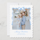 Preppy Grandmillennial Blue Bows Classic Feestdagenkaart (Voorkant)