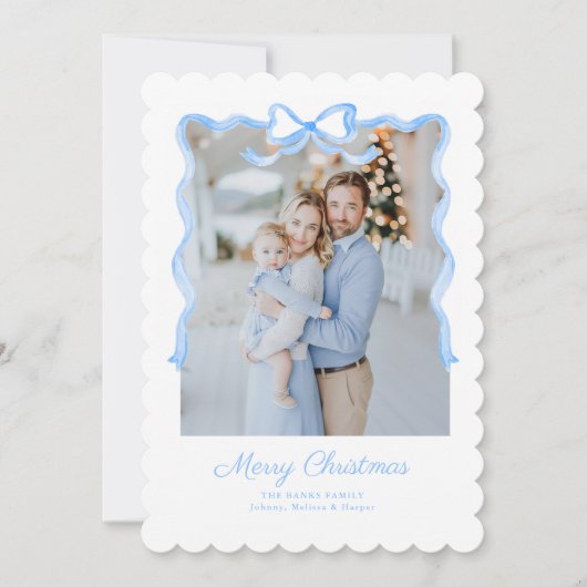 Preppy Grandmillennial Blue Bows Classic Feestdagenkaart (Voorkant)