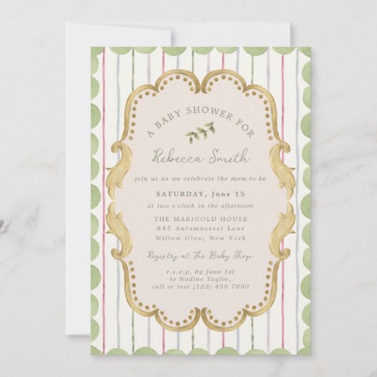 Preppy Grandmillennial Botanical Frame Baby Shower Kaart (Voorkant)
