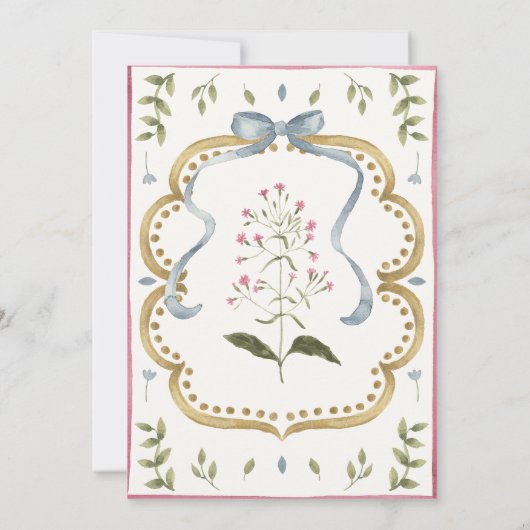 Preppy Grandmillennial Botanical Frame Baby Shower Kaart (Achterkant)