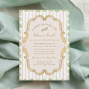 Preppy Grandmillennial Botanische Frame Baby Showe Kaart