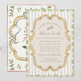 Preppy Grandmillennial Botanische Kader Baby Showe Kaart
