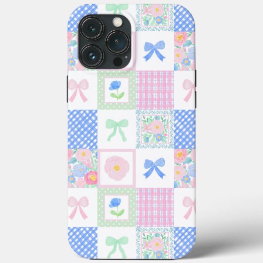 Preppy Grandmillennial Bows Bloemen Tegels Case-Mate iPhone Case (Achterkant)