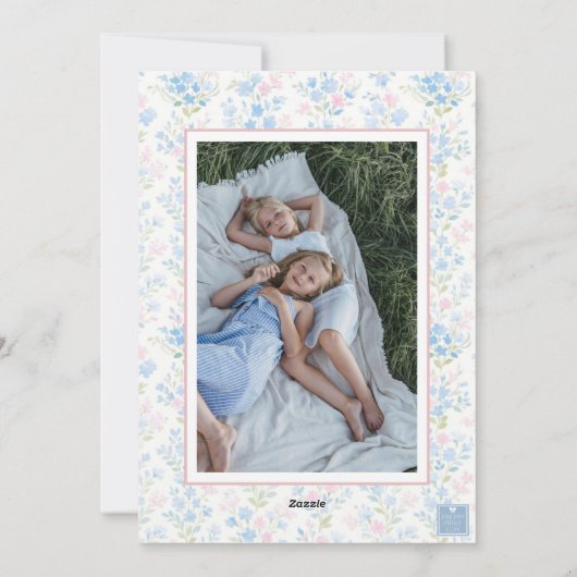 Preppy Grandmillennial Christmas Bow Swag Foto Feestdagenkaart (Achterkant)