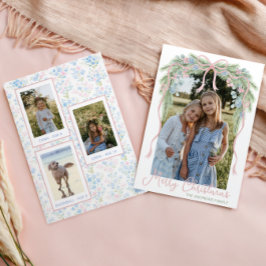 Preppy Grandmillennial Christmas Bow Swag Foto Feestdagenkaart