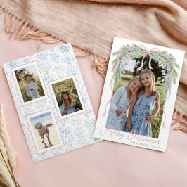 Preppy Grandmillennial Christmas Bow Swag Foto Feestdagenkaart