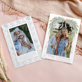 Preppy Grandmillennial Christmas Bow Swag Foto Feestdagenkaart