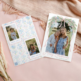 Preppy Grandmillennial Christmas Bow Swag Foto Feestdagenkaart