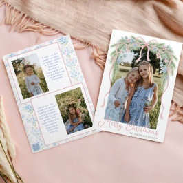 Preppy Grandmillennial Christmas Bow Swag Foto Feestdagenkaart