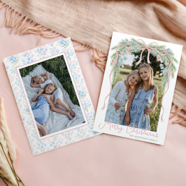 Preppy Grandmillennial Christmas Bow Swag Foto Feestdagenkaart