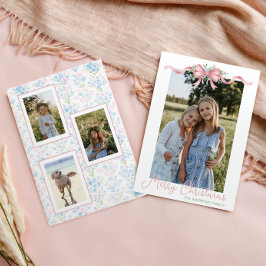 Preppy Grandmillennial Christmas Bow Swag Foto Feestdagenkaart