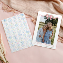 Preppy Grandmillennial Christmas Bow Swag Foto Feestdagenkaart