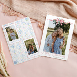 Preppy Grandmillennial Christmas Bow Swag Foto Feestdagenkaart