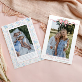 Preppy Grandmillennial Christmas Bow Swag Foto Feestdagenkaart