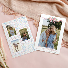 Preppy Grandmillennial Christmas Bow Swag Foto Feestdagenkaart