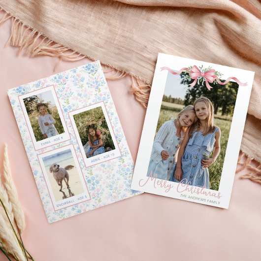 Preppy Grandmillennial Christmas Bow Swag Foto Feestdagenkaart