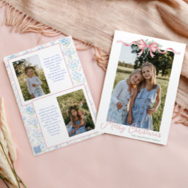 Preppy Grandmillennial Christmas Bow Swag Foto Feestdagenkaart