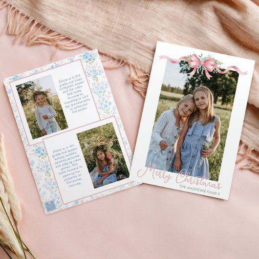 Preppy Grandmillennial Christmas Bow Swag Foto Feestdagenkaart