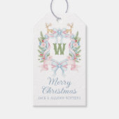 Preppy Grandmillennial Christmas Monogram Crest Cadeaulabel (Voorkant)