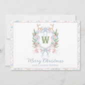 Preppy Grandmillennial Christmas Monogram Crest Feestdagenkaart (Voorkant)
