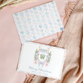 Preppy Grandmillennial Christmas Monogram Crest Feestdagenkaart