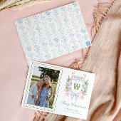 Preppy Grandmillennial Christmas Monogram Crest Feestdagenkaart