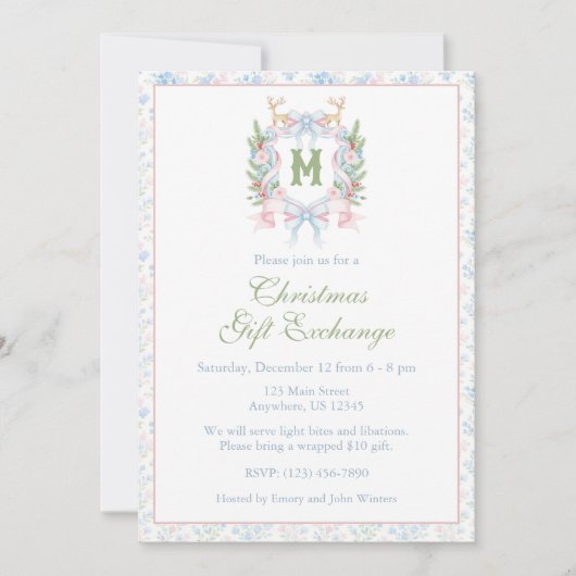 Preppy Grandmillennial Christmas Monogram Crest Kaart (Voorkant)