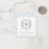 Preppy Grandmillennial Christmas Monogram Crest Notitiekaartje (Voorkant / Achterkant in situ)