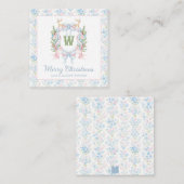 Preppy Grandmillennial Christmas Monogram Crest Notitiekaartje (Voorkant / Achterkant)