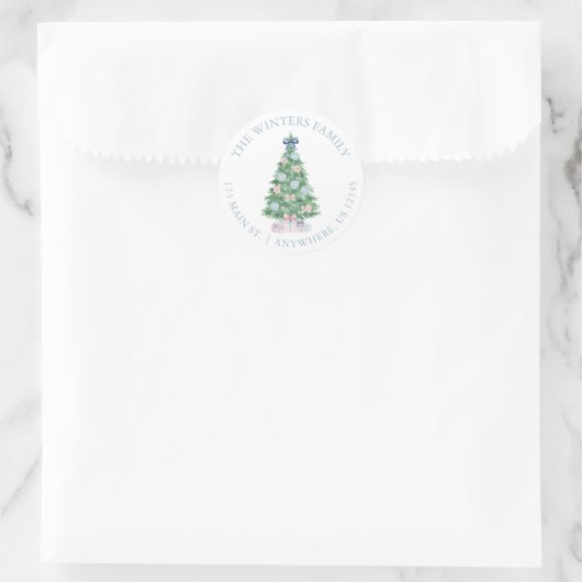 Preppy Grandmillennial Christmas Tree-adres Ronde Sticker (Tas)