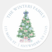 Preppy Grandmillennial Christmas Tree-adres Ronde Sticker (Voorkant)