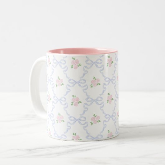 Preppy Grandmillennial Coquette Preppy Floral Tweekleurige Koffiemok (Voorkant links)