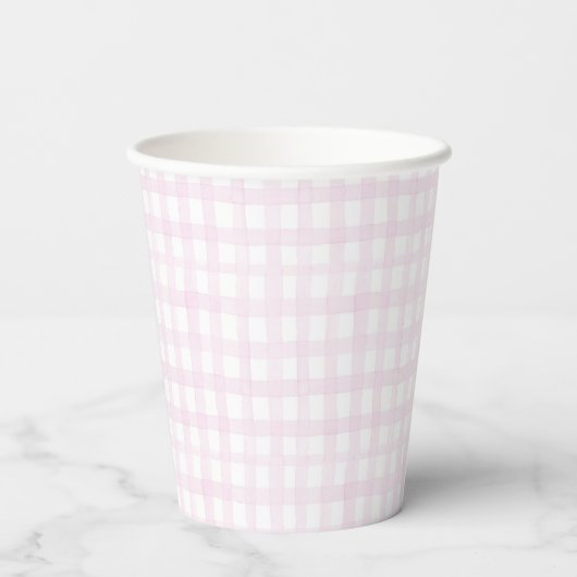 Preppy Grandmillennial Dolly en Me Pink Gingham Papieren Bekers (Achterkant)
