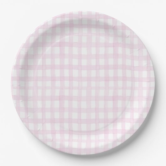 Preppy Grandmillennial Dolly en Me Pink Gingham Papieren Bordje (Voorkant)