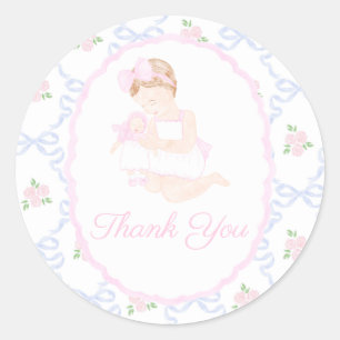 Preppy Grandmillennial Dolly & Me Preppy Ribbon Ronde Sticker