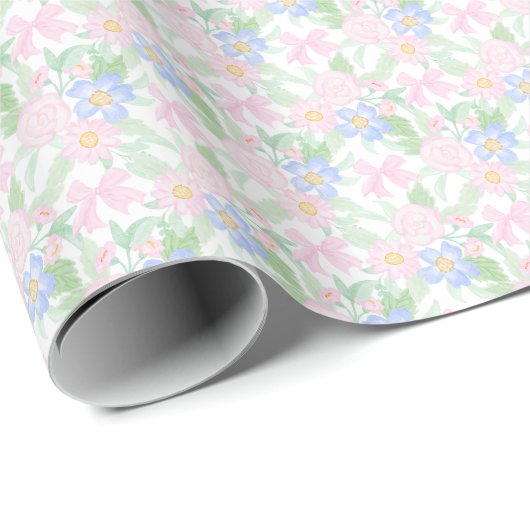 Preppy Grandmillennial Floral Cadeaupapier (Rol Hoek)