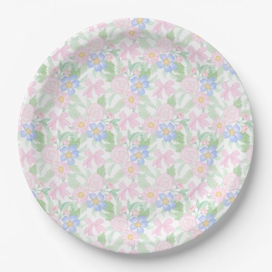 Preppy Grandmillennial Floral Papieren Bordje (Voorkant)