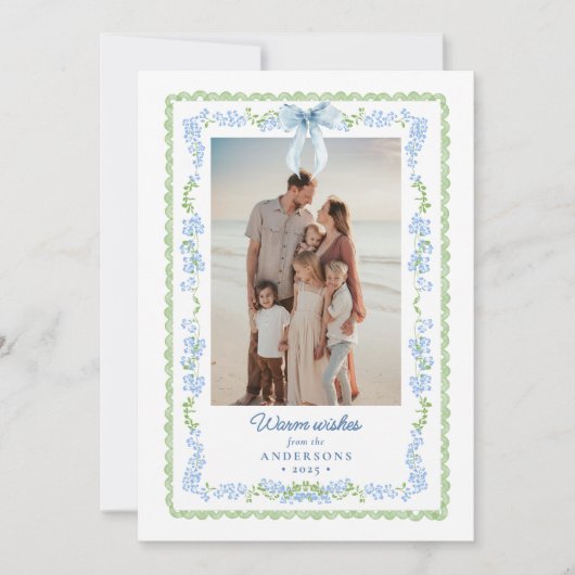 Preppy Grandmillennial Garland Kerstfoto Feestdagenkaart (Voorkant)