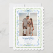 Preppy Grandmillennial Garland Kerstfoto Feestdagenkaart (Voorkant)