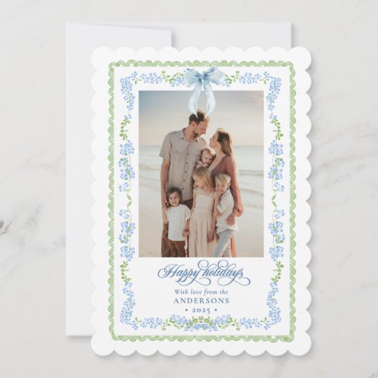 Preppy Grandmillennial Garland Kerstfoto Feestdagenkaart (Voorkant)
