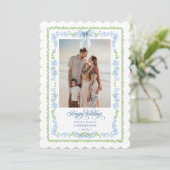 Preppy Grandmillennial Garland Kerstfoto Feestdagenkaart (Staand voorkant)