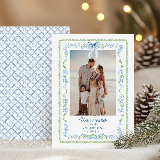 Preppy Grandmillennial Garland Kerstfoto Feestdagenkaart